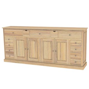 Teak massiv Sideboard mit 4 Schwingtüren umrahmt von vielen Schubfächern in unterschiedlichen Größen