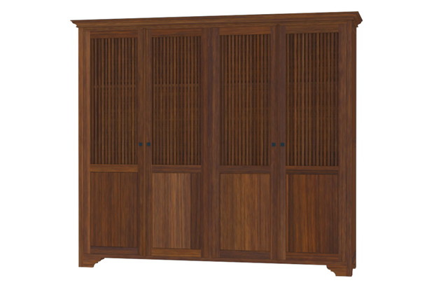 Massiver Teak Schrank mit vier Schwingtueren teilweise in Staebchen Optik, Schlafzimmer Massivholz Teak Moebel von Schreiner Hand in bester Qualitaet gefertigt, Muenchen Moebel aus Teak Massviholz frei konfigurierbar, Schrank in der Farbe Antik aus der MOEBEL KOLONIE  Farbauswahl