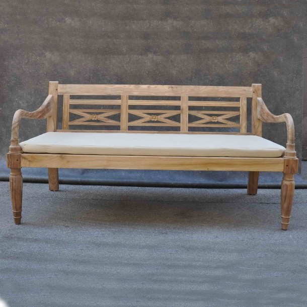 Massivholz Teak Daybed mit kunstvoller Schnitzerei in der Rueckenlehne ein Schreiner Meisterstueck von Hand, Daybed aus Massivholz Teak fuer den Indoor Bereich und den Outdoor Bereich im Kolonialstil, Massivholz und Garten Moebel Muenchen