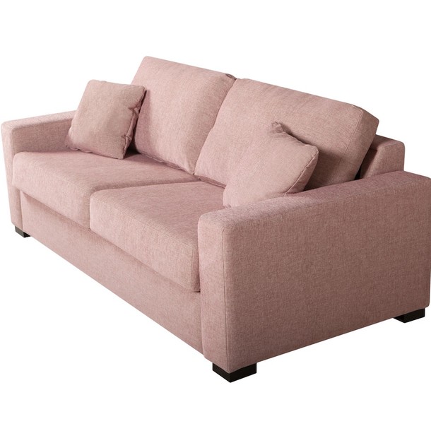 Seitenansicht Schlafsofa Lukas, in der Farbe Rose, viele Stoffvarianten erhaeltlich, Showroom MOEBEL KOLONIE Muenchen, Birnauer Straße 12