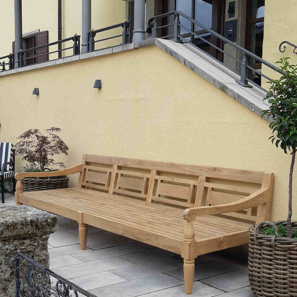 Teak Massivholz Daybed Bora Bora aus Teak, edles Daybed aus Plantagen Teakholz im modernen, Design, fuer den Garten, die Terrasse den Balkon im mediterranen Flair, massives Teakholzmoebel in der MOEBEL KOLONIE Manufaktur von Schreiner  Hand gefertigt, Teakholz Moebel Muenchen