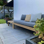 Outdoorsofa "JARDIN" aus zertifiziertem, massivem Plantagenteakholz mit wetterfesten Polstern und Beistelltisch "RECAL